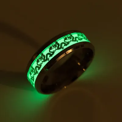 Светящееся кольцо с инкрустацией в виде темного Золотого Дракона на зеленом  фоне, модные мужские флуоресцентные светящиеся кольца | AliExpress