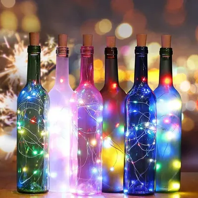 Светильники в форме винных бутылок футов, медная проволока, светильники-пробка,  водонепроницаемая, работающая от батареек, Сказочная мини-Гирлянда для  свадьбы, «сделай сам» | AliExpress
