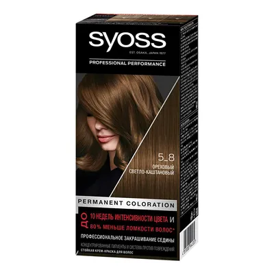 Купить краска для волос Syoss Permanent Coloration тон 5-8 ореховый светло- каштановый 115 мл, цены на Мегамаркет | Артикул: 100040440799