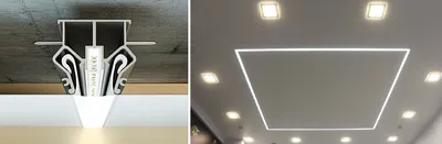 Световые линии на натяжном потолке в спальне, монтаж и установка в Саратове