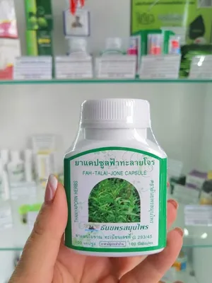 Тайские капсулы Thanyaporn Herbs от простуды, гриппа, заболеваний легких,  Fah Talai Jone 100 шт