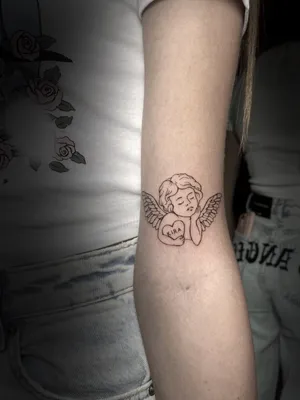 Татуировка ангел в стиле графика на спине - YouTube