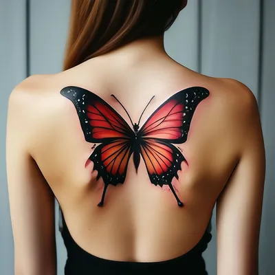 Татуировка женская олд скул на спине бабочка 610 | Art of Pain