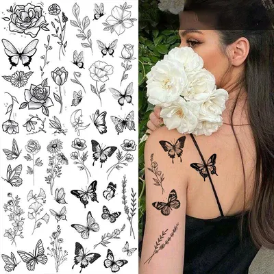 Водостойкие временные тату-наклейки для мужчин и женщин, набор из  искусственных татуировок черного и белого цвета с маленьким тотемным  цветком, модное привлекательное искусство, 100 листов | AliExpress