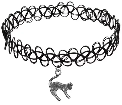 Тату-чокер Tattoo Choker черный с кулоном Кошечка - купить недорого