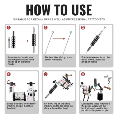 Набор для тату-машинки для начинающих, мини-блок питания для татуировки,  иглы, наконечники, набор постоянных чернил для макияжа, тату, боди-арта |  AliExpress