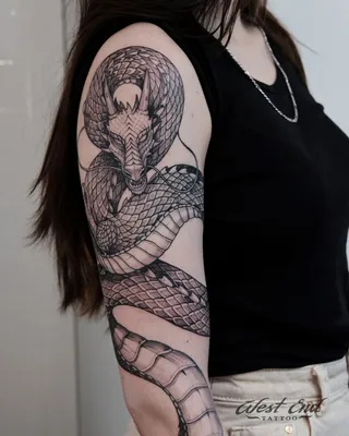 Татуировки Черный дракон в стиле Ориентал, Цветная Грудь, Плечо, Предплечье  / Каталог тату-салонов и мастеров