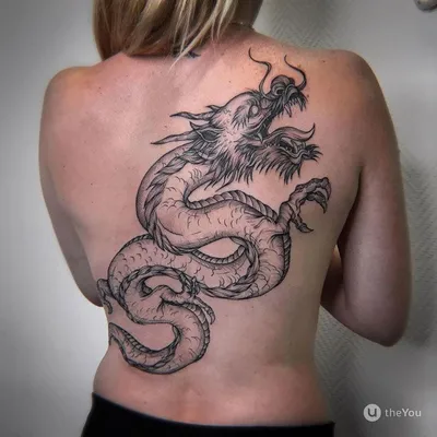 Татуировка женская япония на спине дракон, меч и инь-янь - мастер Марк  Акулов 5960 | Art of Pain