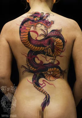 Татуировки Тату дракон на спине в стиле Реализм, Черно-Серая / Каталог тату-салонов  и мастеров