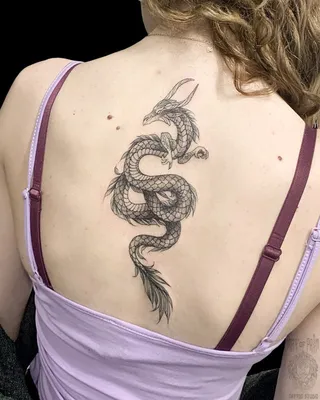 Татуировка женская графика на спине морской дракон - мастер Мария Бородина  (Челнокова) 5761 | Art of Pain