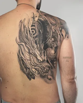 Татуировка(тату) дракон на спине... Мужская