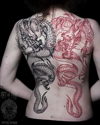 Татуировка женская графика на спине драконы - мастер Юрий Хандрыкин 6416 |  Art of Pain