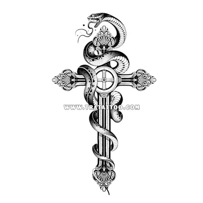 Влагостойкая переводная тату Крест со змеей (ID#1969980091), цена: 25 ₴,  купить на Prom.ua