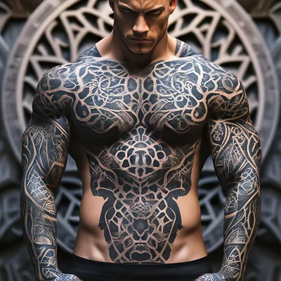 Мужское мускулистое тело, татуировка …» — создано в Шедевруме