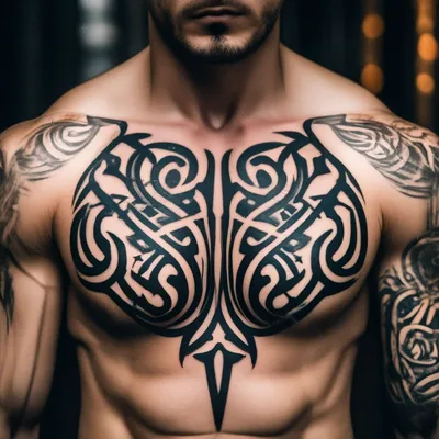 Мужское мускулистое тело, татуировка …» — создано в Шедевруме