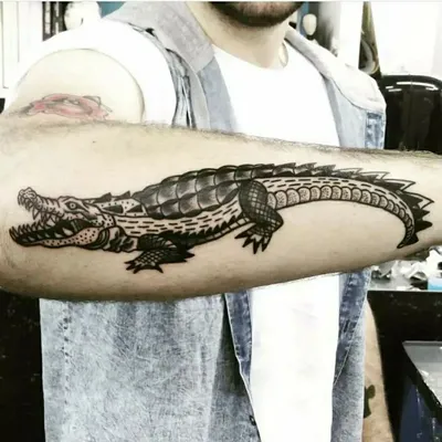 Татуировка женская графика на предплечье крокодил 3949 | Art of Pain