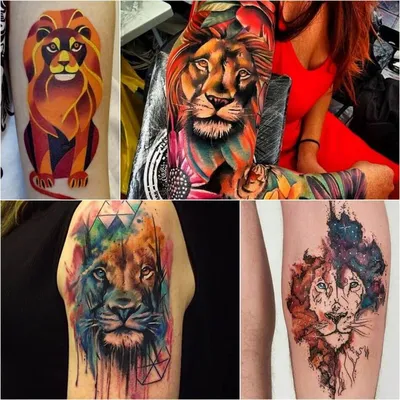Цветная татуировка льва на плече …» — создано в Шедевруме