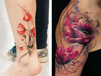Татуировка мужская акварель на руке маки | Art of Pain