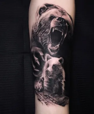 Татуировка мужская реализм на предплечье медведь и туристы - мастер  Александр Pusstattoo 4178 | Art of Pain