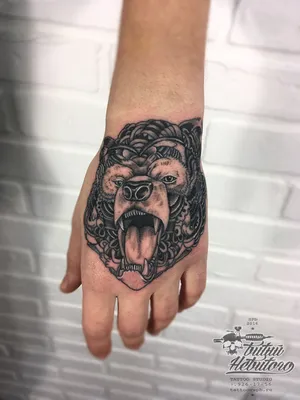 Татуировка женская графика на предплечье медведь и лес - мастер Анастасия  Юсупова 3207 | Art of Pain