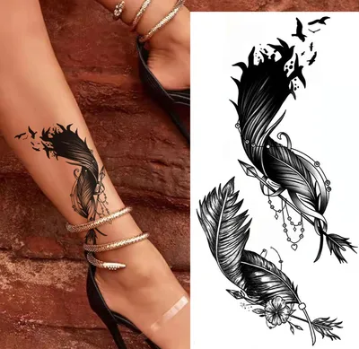 Татуировка на ступне у девушки - перо — KissMyTattoo.ru