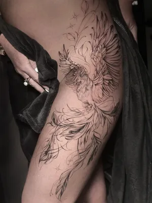 Татуировка женская графика на ноге браслет и перо 4787 | Art of Pain
