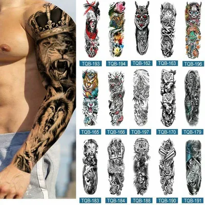 Татуировки на всю руку, временные водостойкие, Поддельные рукава для  татуировки, наклейки на ногу, бедро, тело, тату, мужские, мужские,  сексуальные, водные татуировки, черный череп | AliExpress