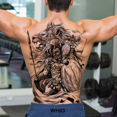 Большая временная татуировка в Грецком стиле Спартанец 48х34см Впечатляющая  тату на всю спину (ID#1543096873), цена: 424 ₴, купить на Prom.ua