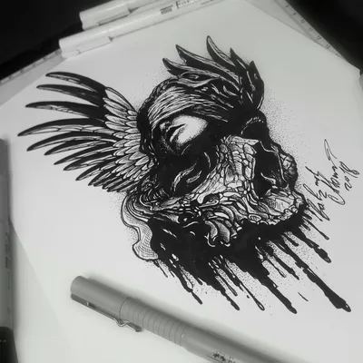 Тату эскиз Падший Ангел - Broken Angel. Выполнен лайнерами от Marvy и  FaberCastell, мастером Вадимом, за 3.5 ч… | Дизайн тату ангела, Ангелы тату,  Падший ангел тату