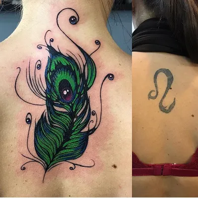 feather peacock creative color tattoo masking scar перо павлина креатив  цветное татуировка маскировка шрама | Тату с павлином, Тату, Татуировки