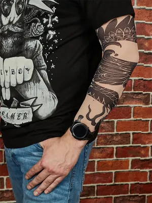 Татуировка мужская фентези тату-рукав дракон и демон - мастер Слава Tech  Lunatic 7405 | Art of Pain