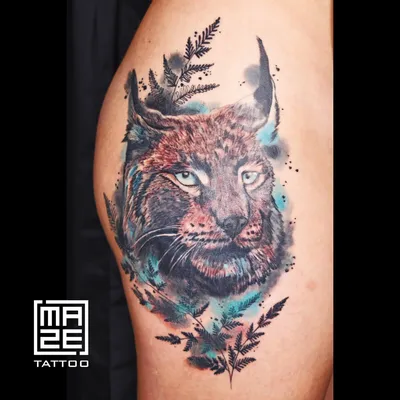 Art Tattoo Переводная татуировка рысь и цветы