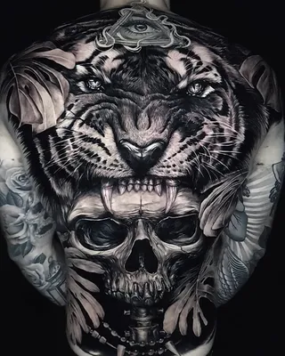Тату на спине тигр череп | Back tattoos for guys, Back piece tattoo, Skull  tattoo design