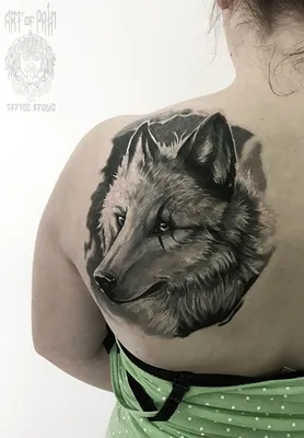 Татуировка женская реализм на лопатке волк 2574 | Art of Pain