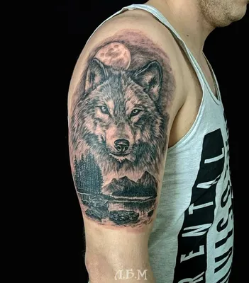 Татуировки Рычащий волк в стиле Реализм, Черно-Серая Лопатки / Каталог тату-салонов  и мастеров