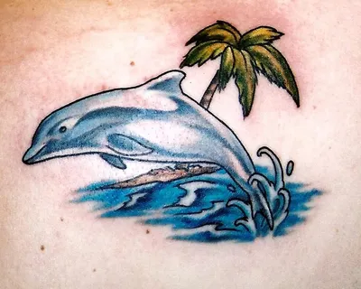 Переводная временная татуировка Дельфин - неоновая тату