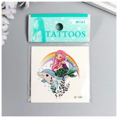 Переводная временная татуировка Девочка и дельфин - неоновая тату