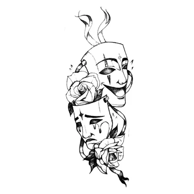 Фото две театральные маски тату 09.09.2019 №006 - tattoo theater masks -  tatufoto.com - tatufoto.com