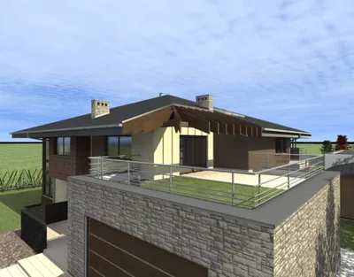 Проект двухэтажного дома с плоской крышей и второй террасой над гаражом  D1115 | Каталог проектов Домамо