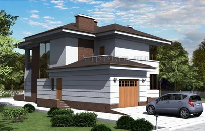 Проект двухэтажного дома с террасой над гаражом и плоской крышей