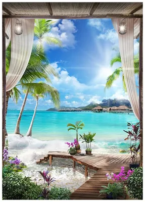 Фотообои Уютная стена \"Вид на море с террасы на пляже\" 190х270 см Виниловые  Бесшовные (единым полотном) — купить в интернет-магазине по низкой цене на  Яндекс Маркете