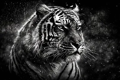 Чернобелое Изображение Тигра Высокого Качества — стоковые фотографии и  другие картинки Животное - Животное, Сила, Афиша - iStock