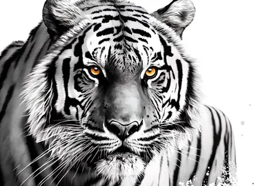 Портрет тигра на темном фоне черно-белое фото | Премиум Фото