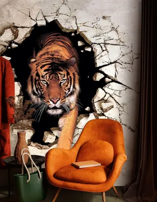 Tiger 3d mural wallpaper - TenStickers