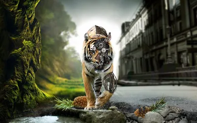 Синий тигр 3D с придаточными молнии…» — создано в Шедевруме