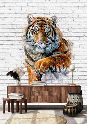 Флизелиновые фотообои Dekor Vinil с животными \"Тигр на фоне кирпичной  стены\" 200х260 см. - купить по выгодной цене в интернет-магазине OZON  (830181114)