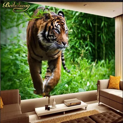 Фотообои beibehang на заказ, домашний декор, тигр, Король джунглей,  животные, фон, большая роспись, 3d Настенные обои для гостиной | AliExpress