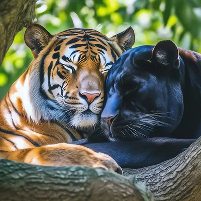 Тигр и черная пантера вместе спят …» — создано в Шедевруме