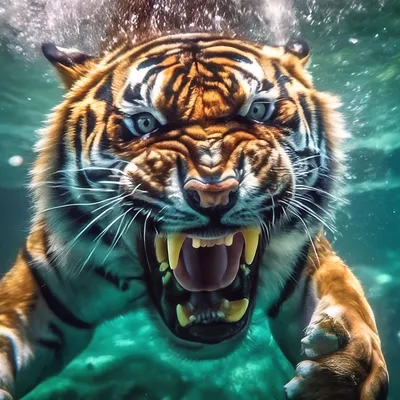 Злой свирепый тигр под водой, …» — создано в Шедевруме
