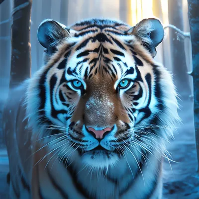 Гиперреализм, белый тигр с голубыми …» — создано в Шедевруме